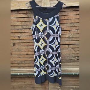 Geometric a line yellow and black dress 7/8